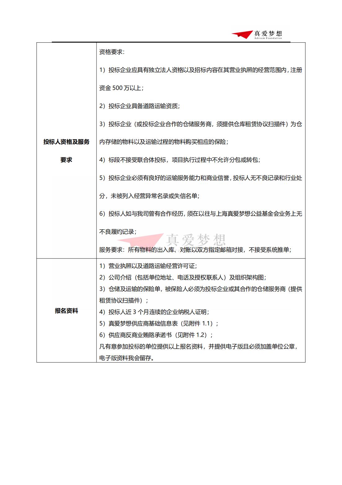 招标公告-2024年上海真爱梦想公益基金会仓储物流服务招投标_01